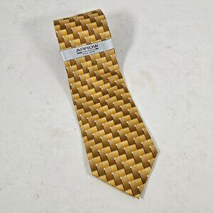 Arrow Men's Yellow Gold Geometric Block Diamond Pattern Neck Tie 100% Silk NWT